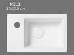 Lave-mains PILI 37 cm blanc brillant. Ultra compact 23,5 cm profondeur, mural ou à poser, robinetterie gauche. Garantie 10 ans. Livraison gratuite.