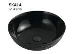 Vasque SKALA 42 cm noire brillante en céramique. Ronde, design à poser, sans trop-plein ni trou robinetterie. Livraison gratuite. Garantie 10 ans.