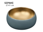 Vasque SIPAHI 41 cm en céramique gris et or mat. Lavabo rond design à poser, élégant et durable. Garantie 10 ans. Livraison gratuite.