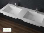Plan vasque Design, fabrication sur mesure, Largeur 120 à 200 cm x Profondeur 40 à 60 cm, résine minérale ACRYSTONE® SOLID-SURFACE Finition lisse blanc mate, Livraison Offerte et Rapide.