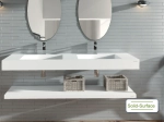 Plan vasque Design, fabrication sur mesure, Largeur 120 à 200 cm x Profondeur 40 à 60 cm, résine minérale ACRYSTONE® SOLID-SURFACE Finition lisse blanc mate, Livraison Offerte et Rapide.