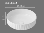 Vasque SELLASIA ronde 40 cm en céramique blanc brillant. Texture décorative design, à poser, sans trop-plein. Entretien facile UP-CLEAN. Garantie 10 ans.